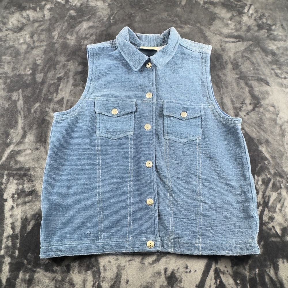 Susan Bristol Corduroy Vest Womens L Blue Button Front Sleeveless Jacket